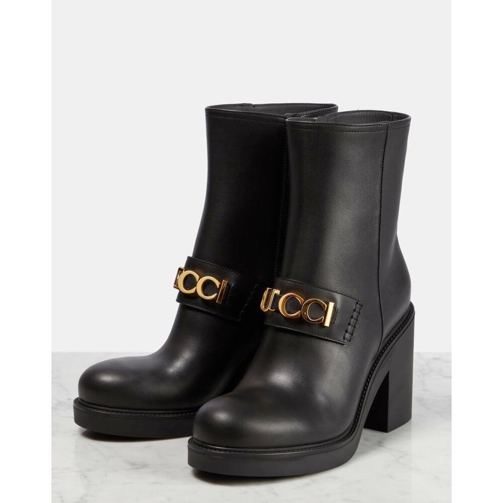 Gucci Logo Leather Platform Ankle Boots Black 40‎ - Picture 7 of 16